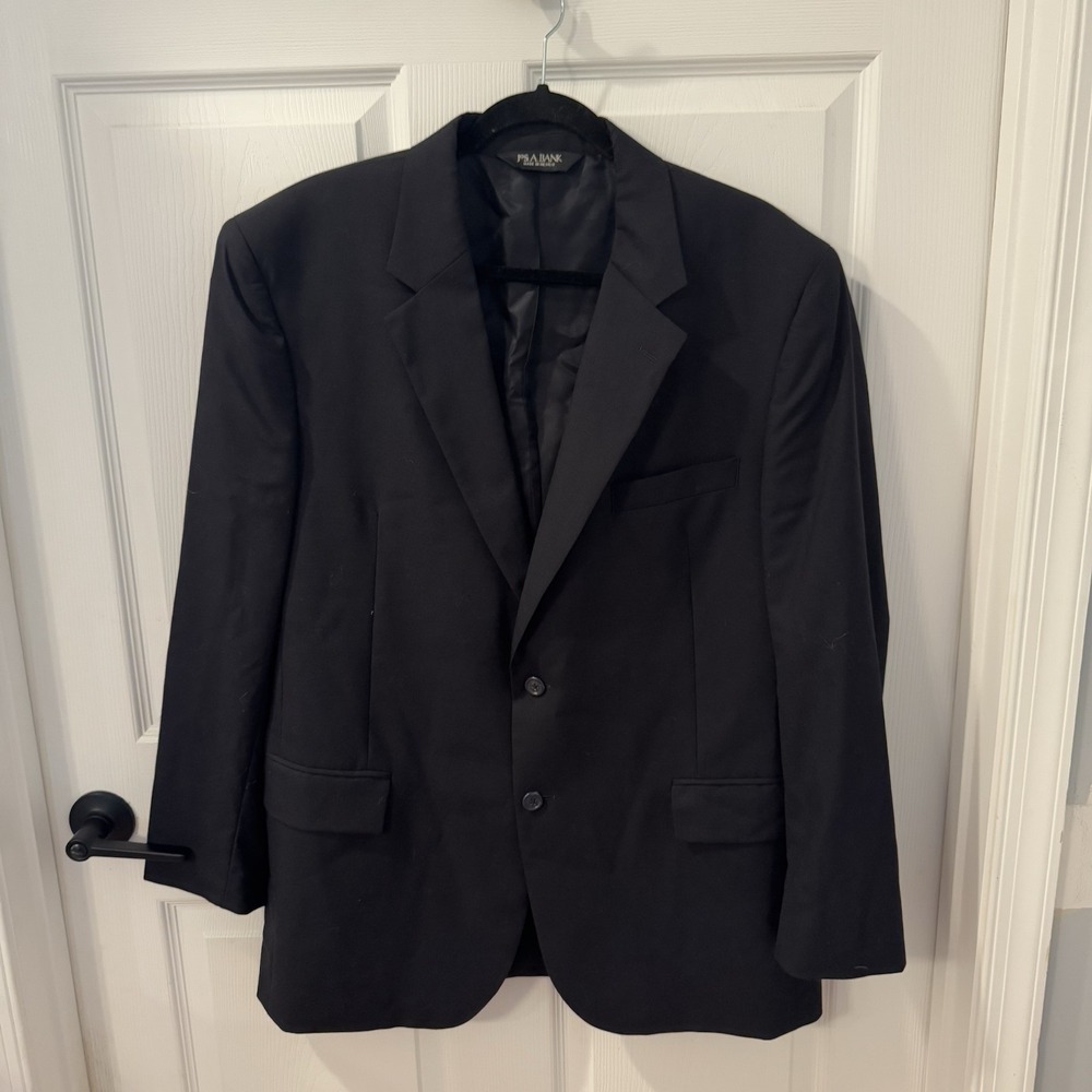 Jos A Bank 100% Wool Blazer Mens 44 R  Black 2 Button Classic Fit Suit‎ Jacket